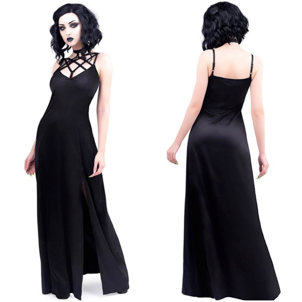 Black Strappy Gothic Maxi Dress - Unbranded
